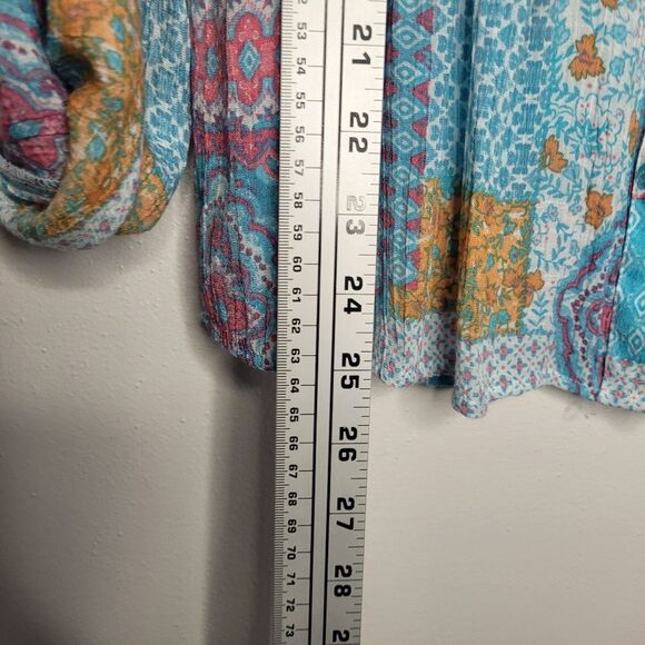 Ruby Rd boho button front roll tab sleeves mix print patchwork size small - Picture 7 of 7